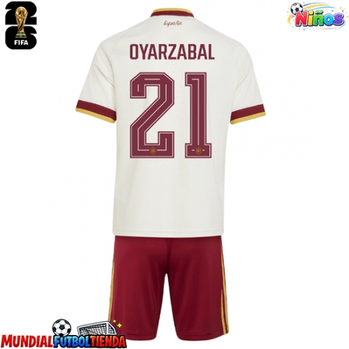 Camiseta España Mikel Oyarzabal #21 Segunda Equipación Replica Mundial 2026 para niños mangas cortas (+ Pantalones cortos)